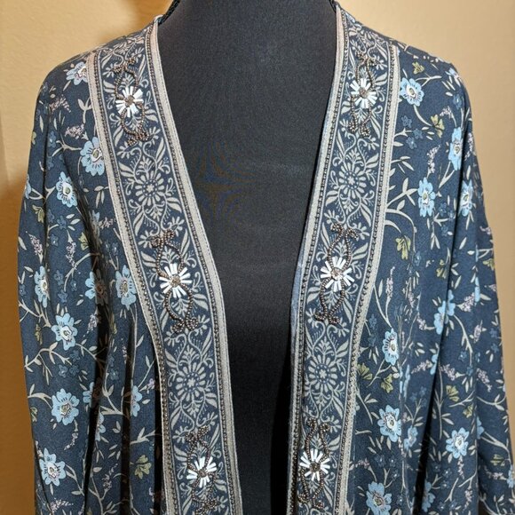 J.Jill Long Kimono Wrap Floral Embroidered Blue Size XL - 3X - Picture 2 of 8